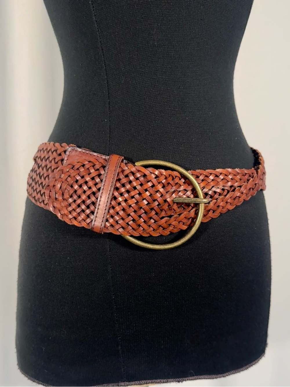 Vintage Chunky Brown Woven Leather Belt - Picture 2 of 7